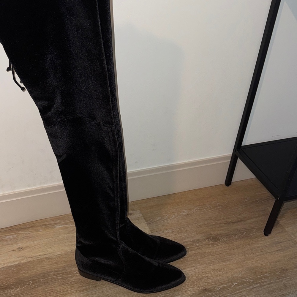 Stuart Weitzman Black Velvet Flat Boots